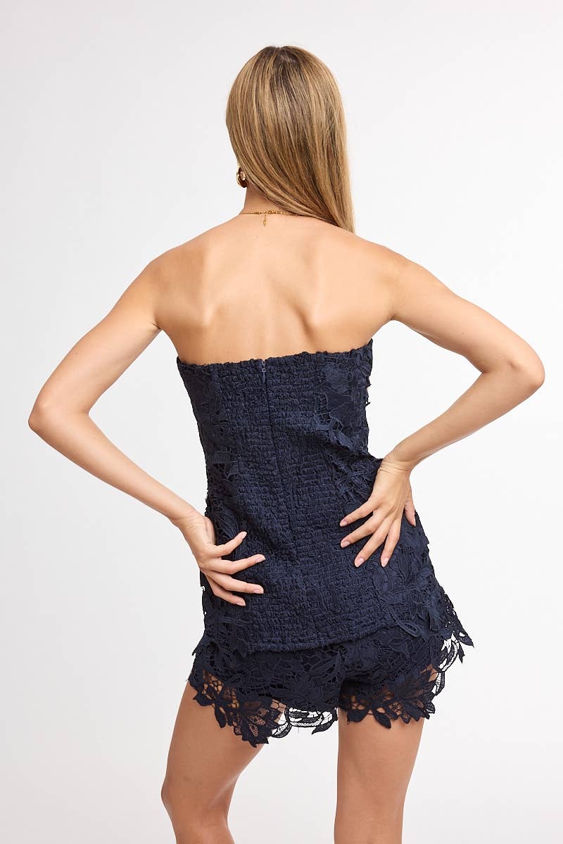 FLORAL EMBROIDERED CURVY WAIST TUBE TOP & SHORTS