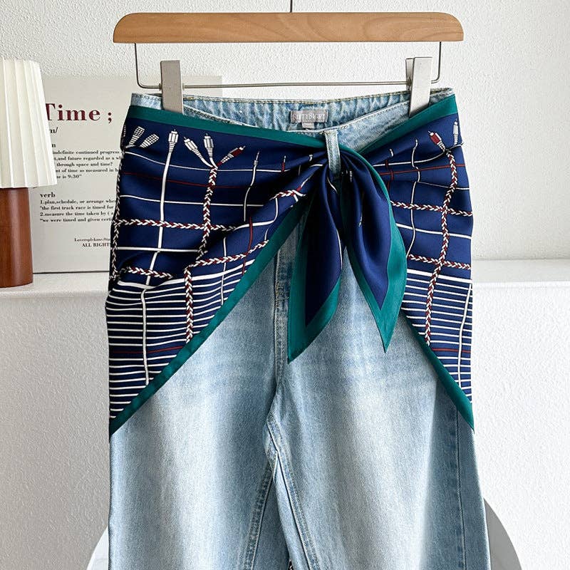 Minimalist Striped Cashew Waist Belt Silk Scarf