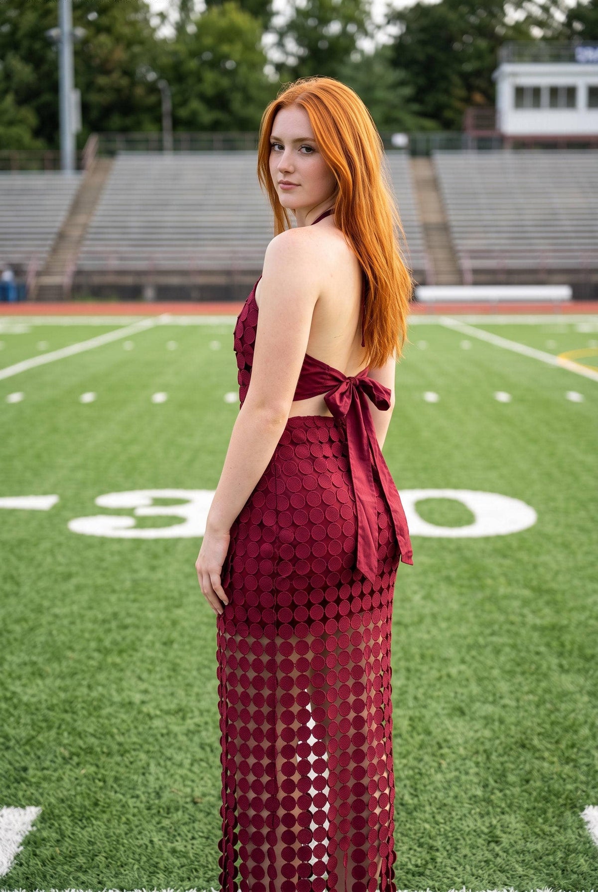 Dot Lace Halter Top & Sheer Maxi Skirt Set