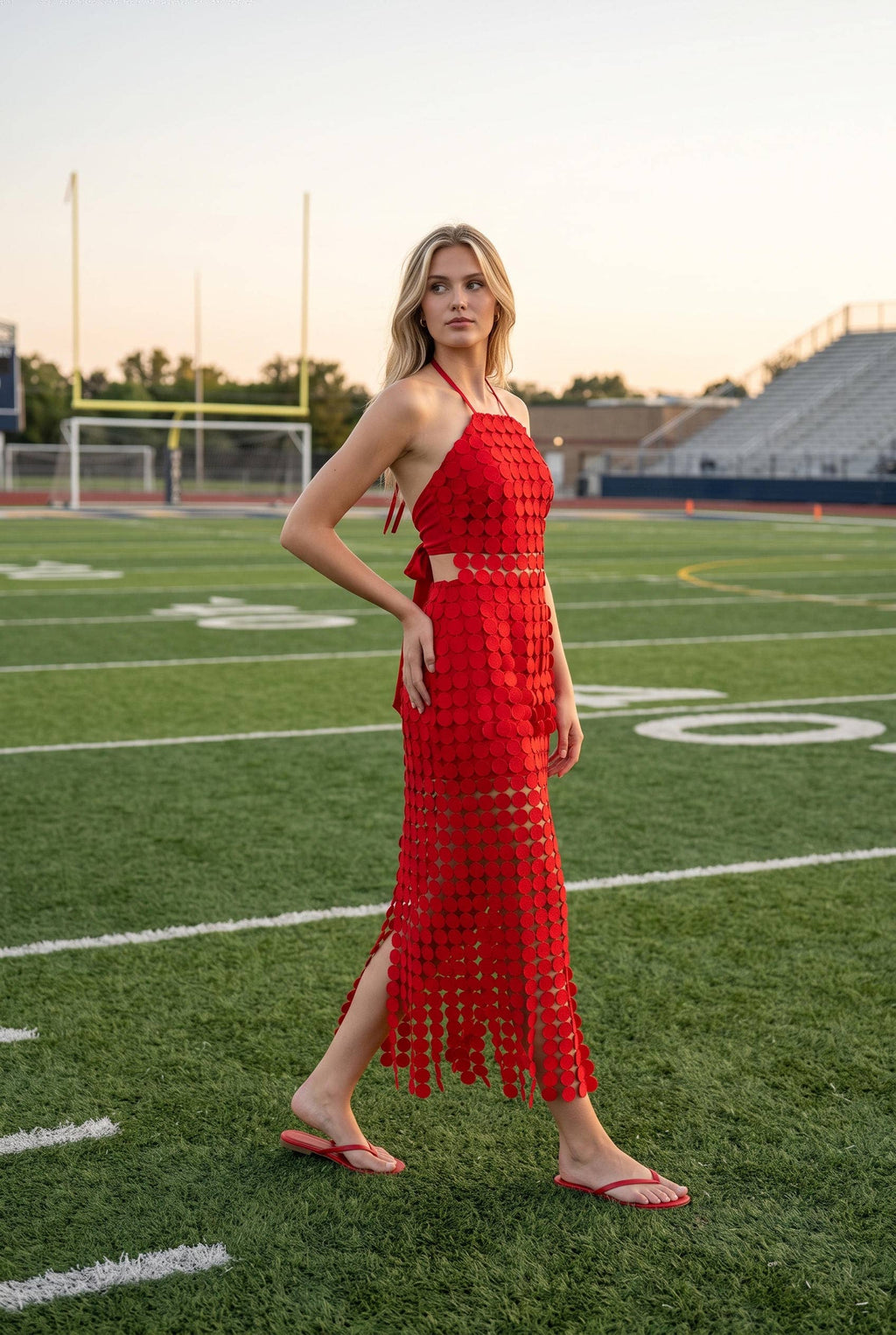 Dot Lace Halter Top & Sheer Maxi Skirt Set