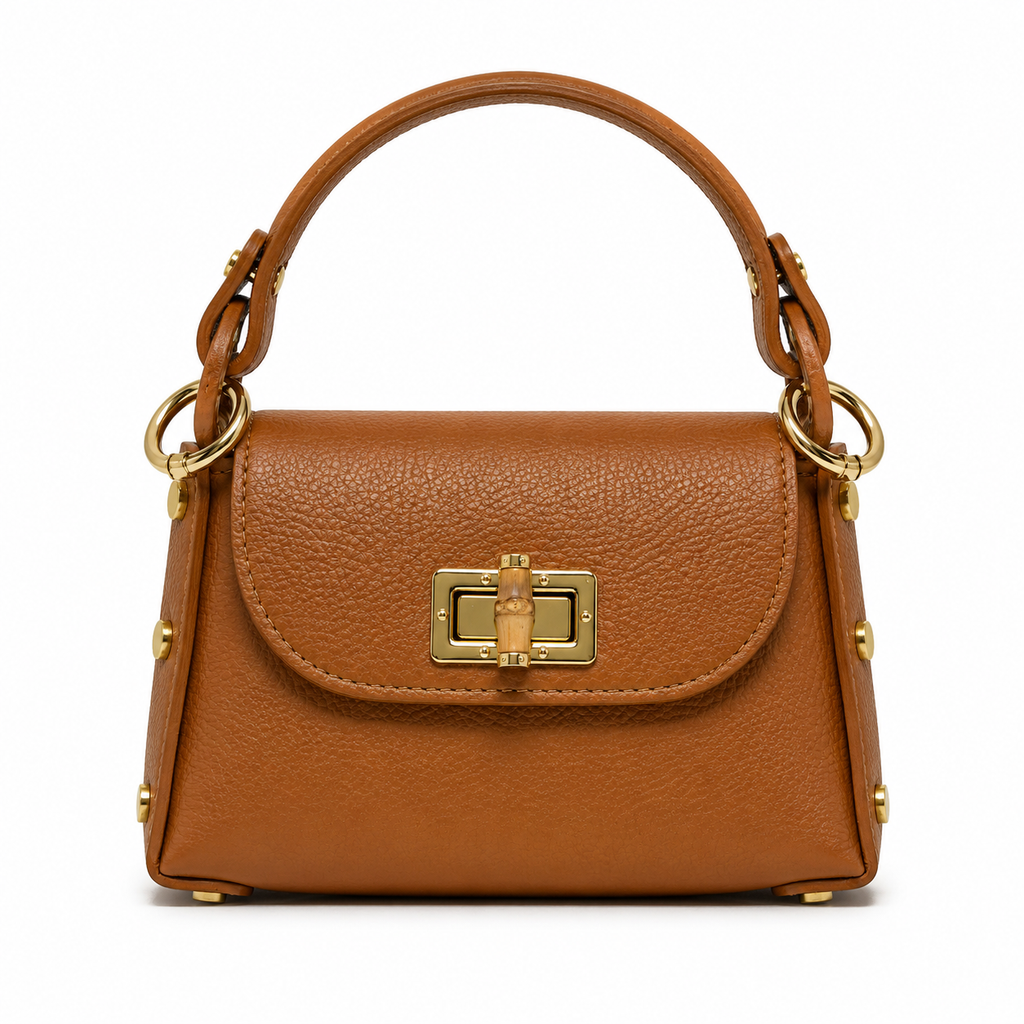GF1075 GENUINE ITALIAN LEATHER  BAMBOO CLASP, CROSSBODY BAG