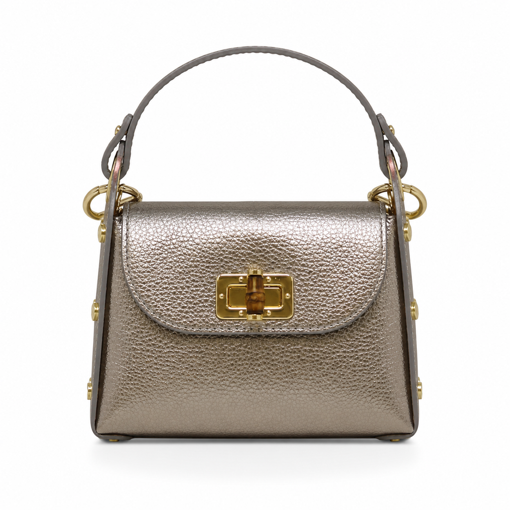GF1075 GENUINE ITALIAN LEATHER  BAMBOO CLASP, CROSSBODY BAG