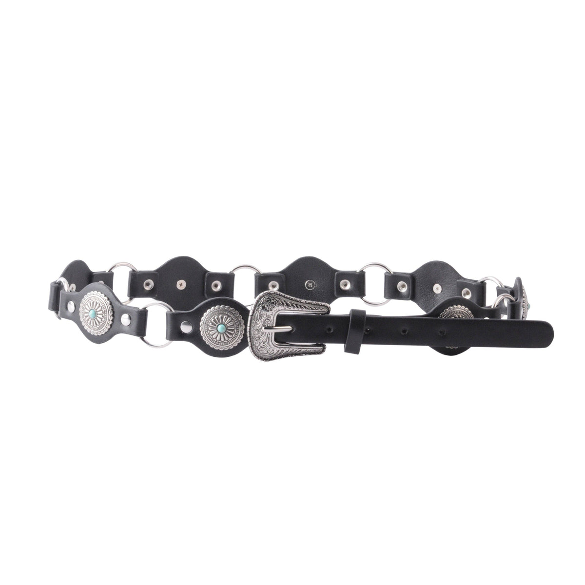Thin Leather Metal Concho Belt with Western Buckle