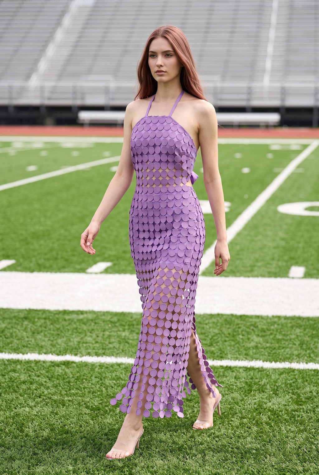 Dot Lace Halter Top & Sheer Maxi Skirt Set