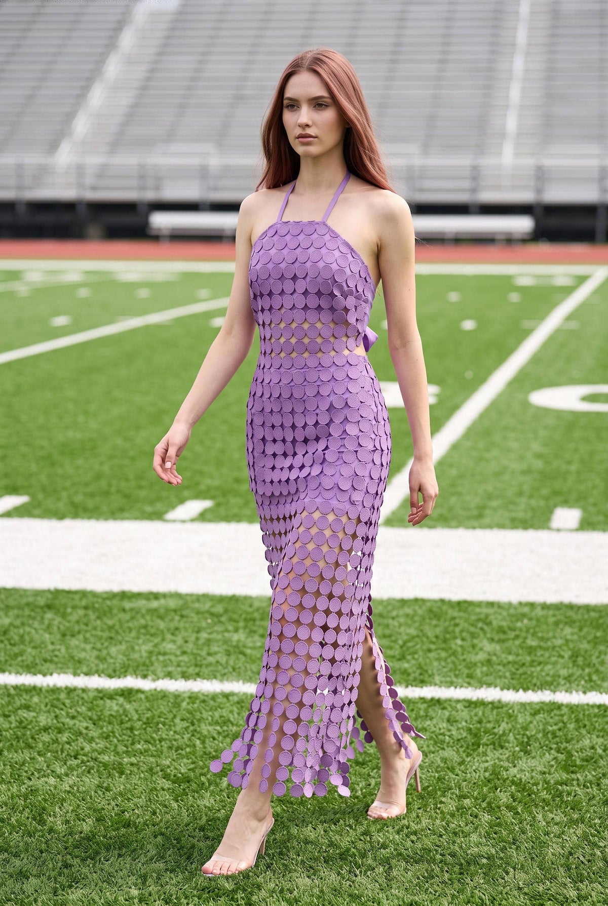 Dot Lace Halter Top & Sheer Maxi Skirt Set
