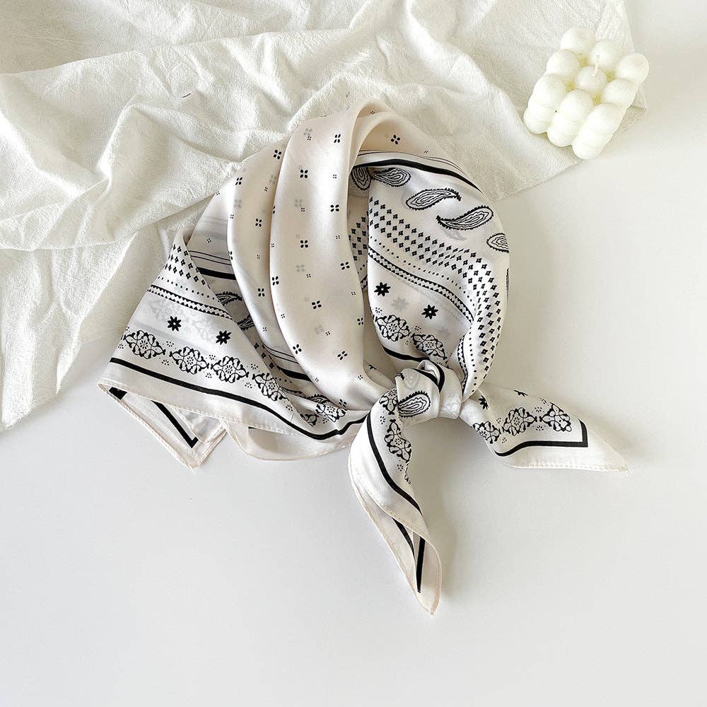 Simple Paisley Print Square Satin Scarf MK2BLW6W6NSI145: White