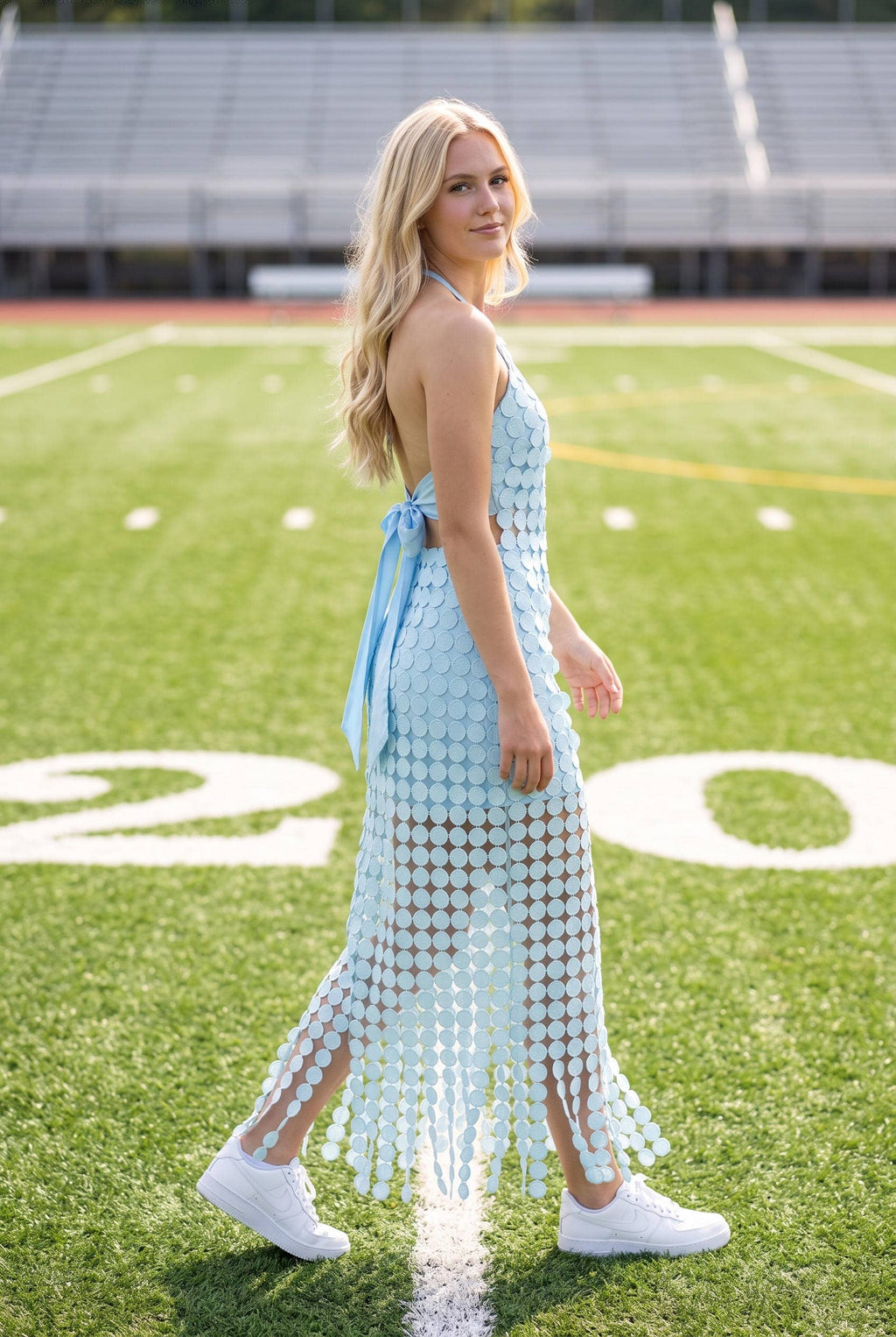 Dot Lace Halter Top & Sheer Maxi Skirt Set