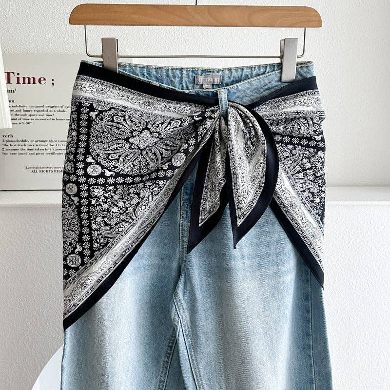 Minimalist Striped Cashew Waist Belt Silk Scarf