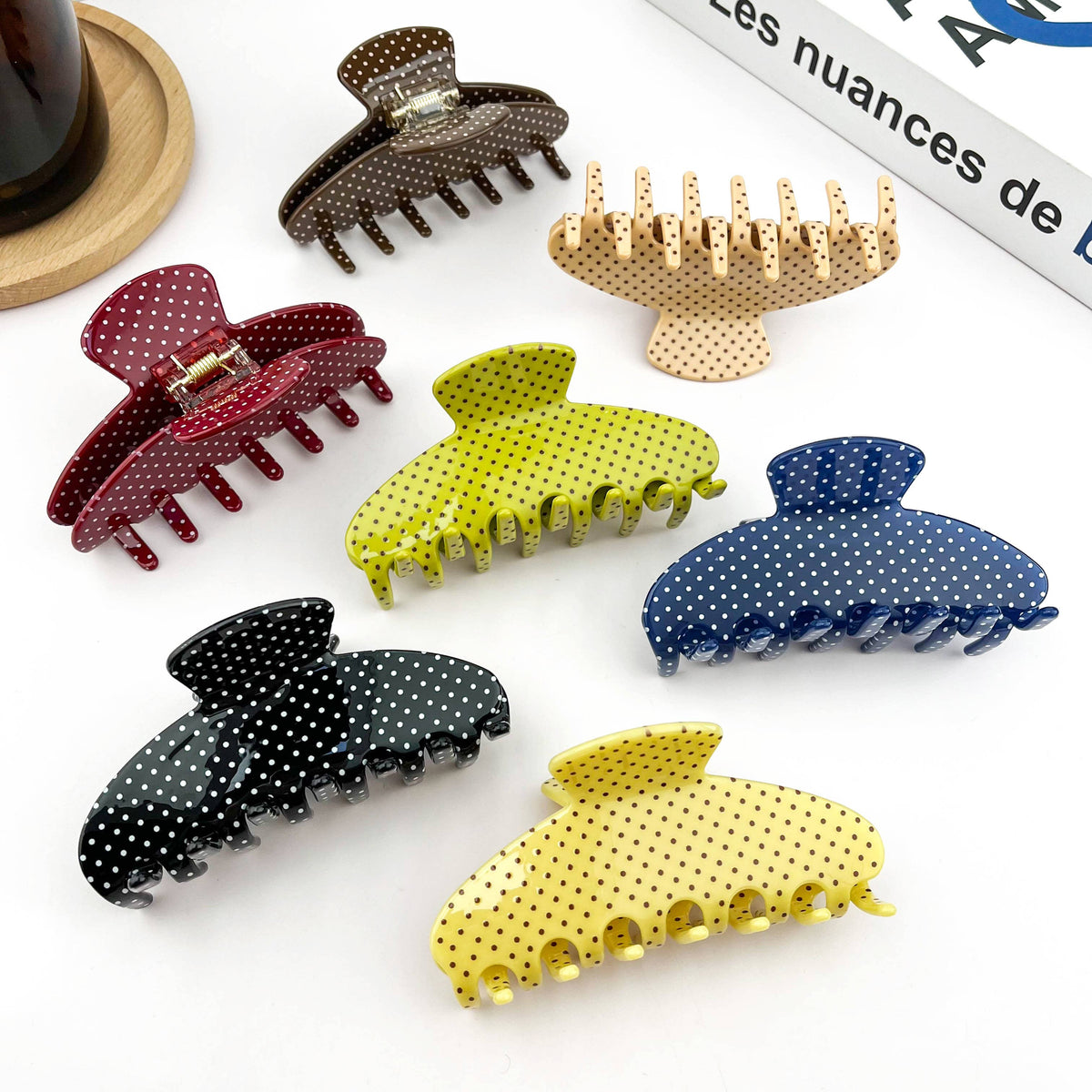 Polka Dot Semi-Circle Acetate Hair Claw Clip