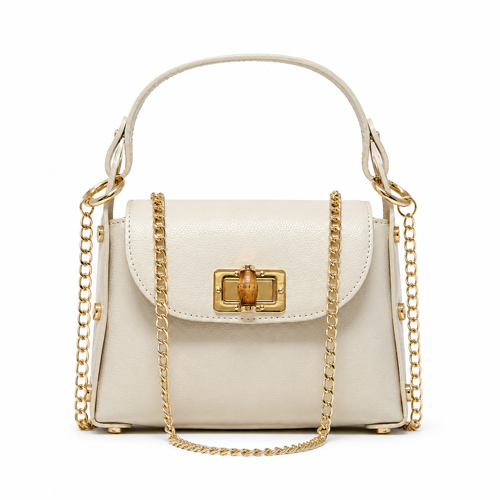 GF1075 GENUINE ITALIAN LEATHER  BAMBOO CLASP, CROSSBODY BAG