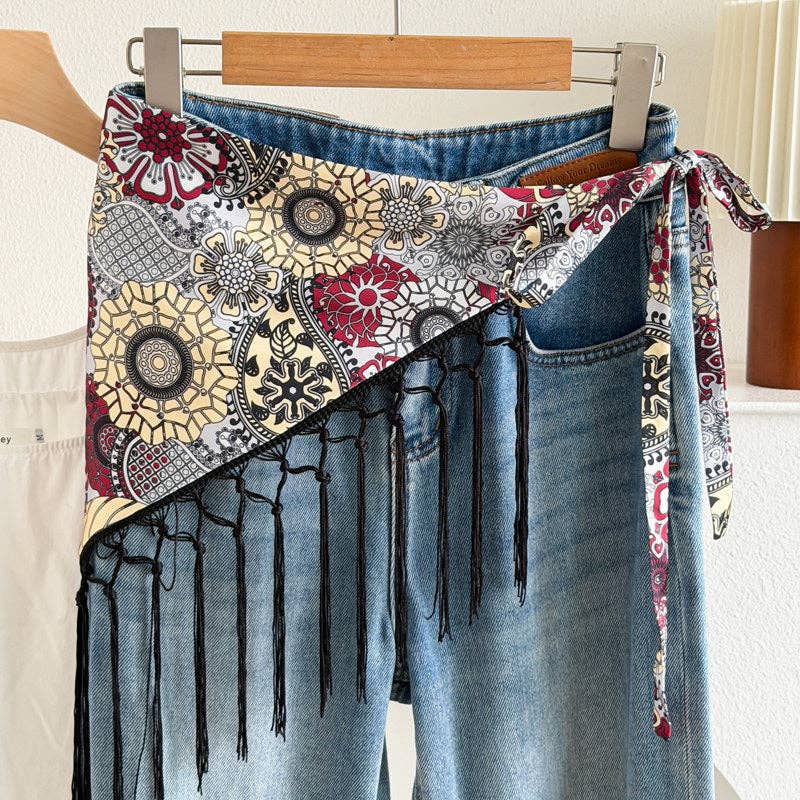 Color Block Cashew Print Tassel Hip Cover 6W6NSI201