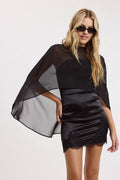 SEMI-SHEER CAPE OVERLAY LACE TUBE MINI DRESS