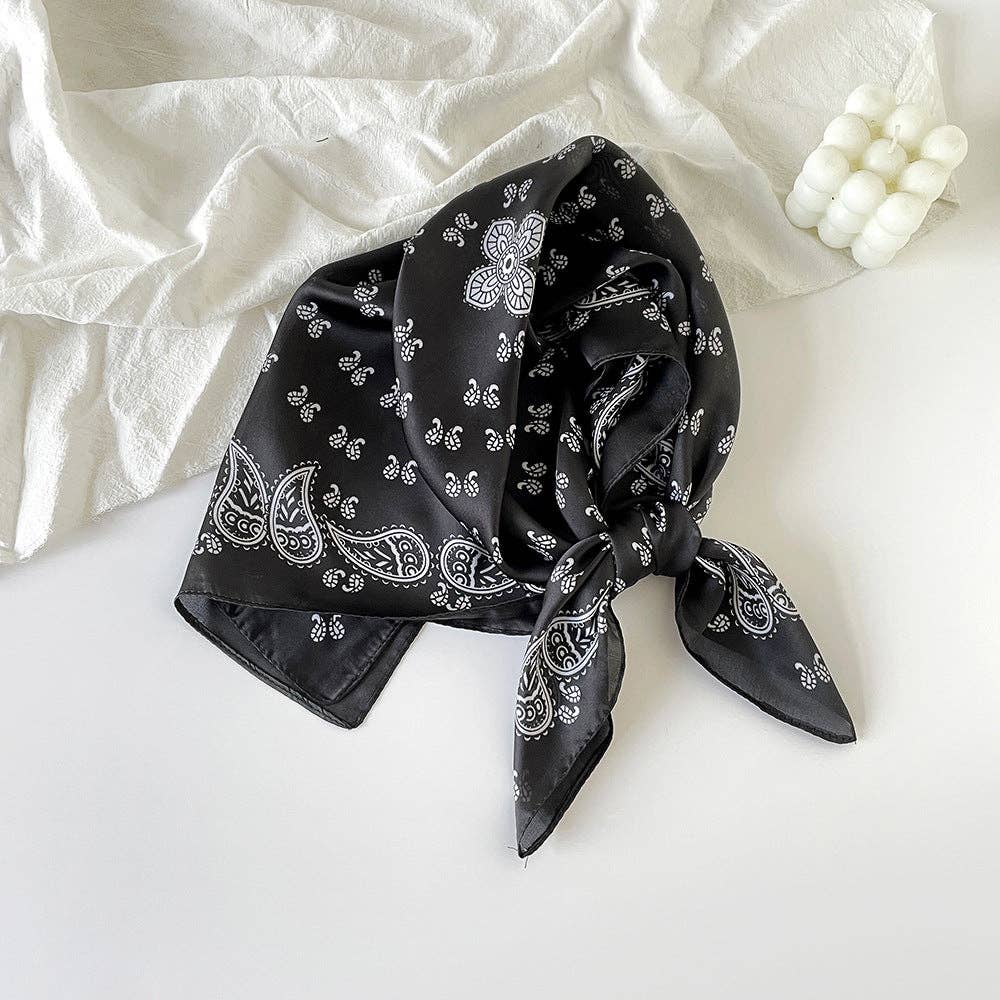Simple Paisley Print Square Satin Scarf MK2BLW6W6NSI145: White