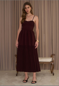 Wine Pleated Midi