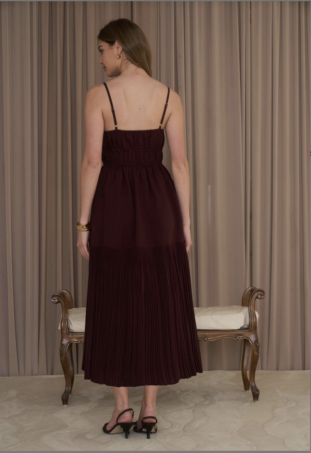 Wine Pleated Midi