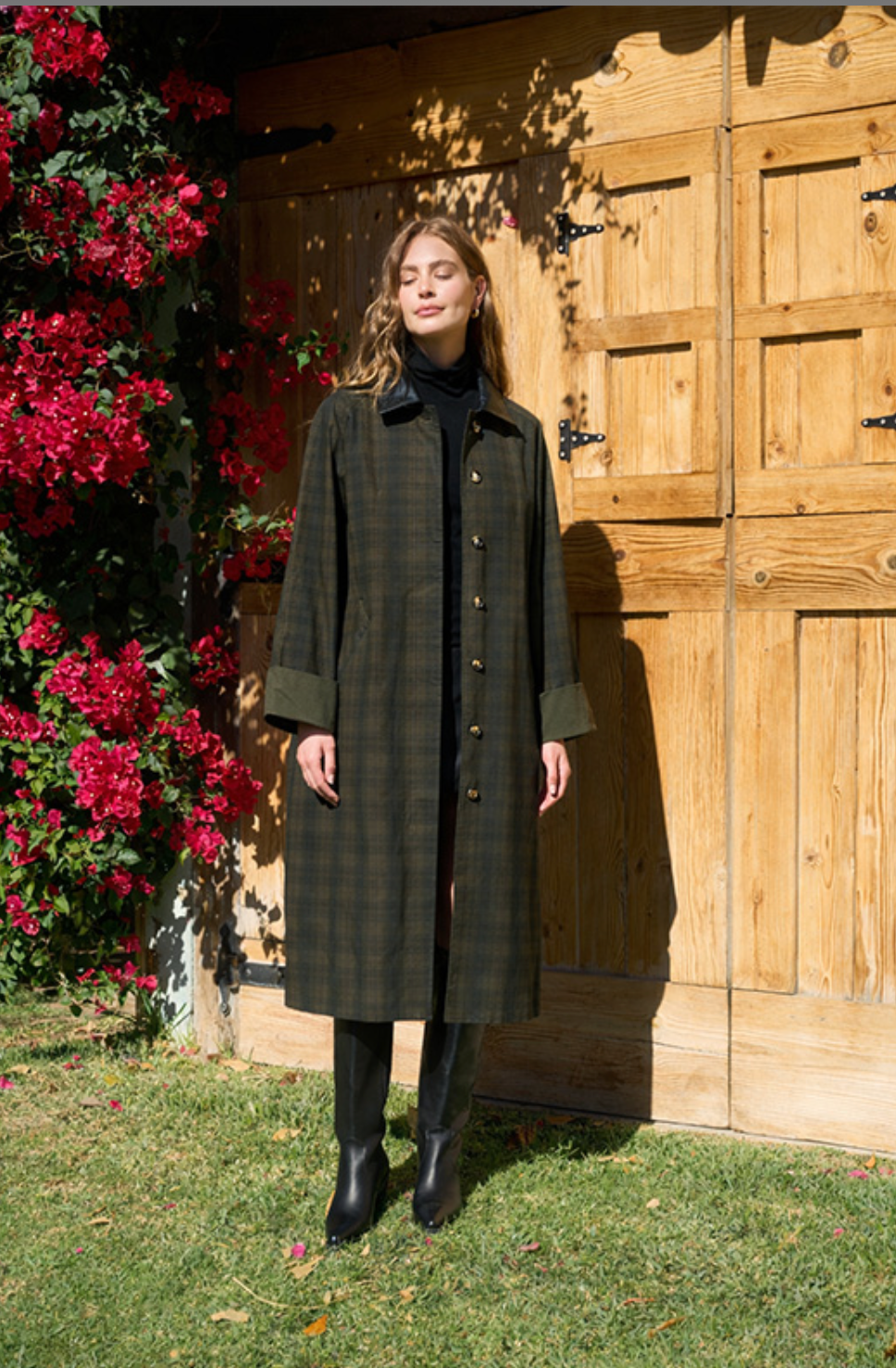 CONTRAST FAUX LEATHER PLAID