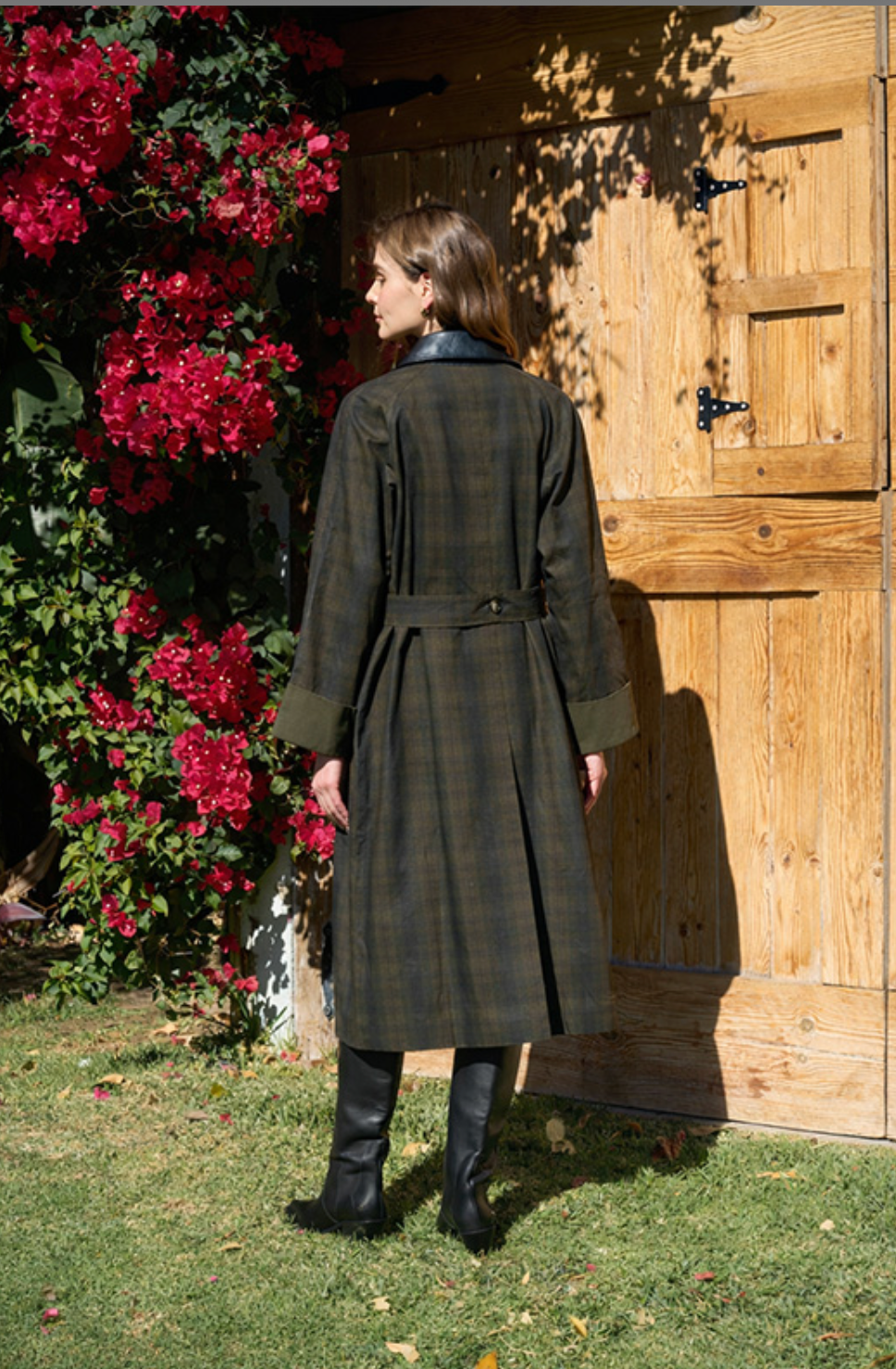 CONTRAST FAUX LEATHER PLAID