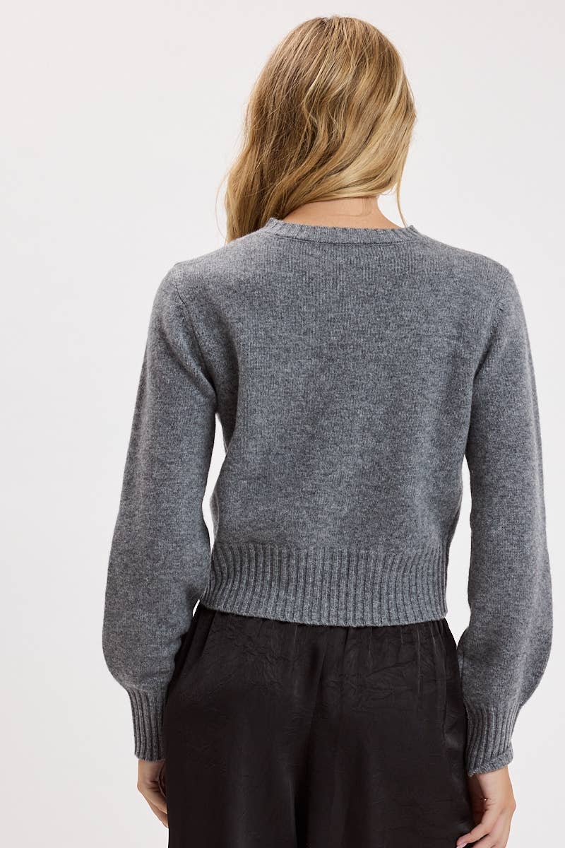 CREW NECK LONG SLEEVE FRONT BUTTONS KNIT SWEATER