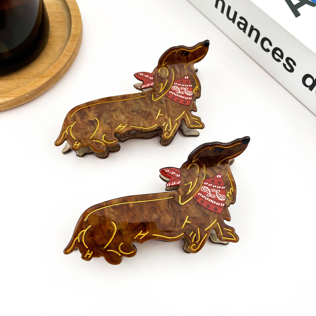 Cute Brown Dog Hair Claw Clip, Dachshund Hair Clip