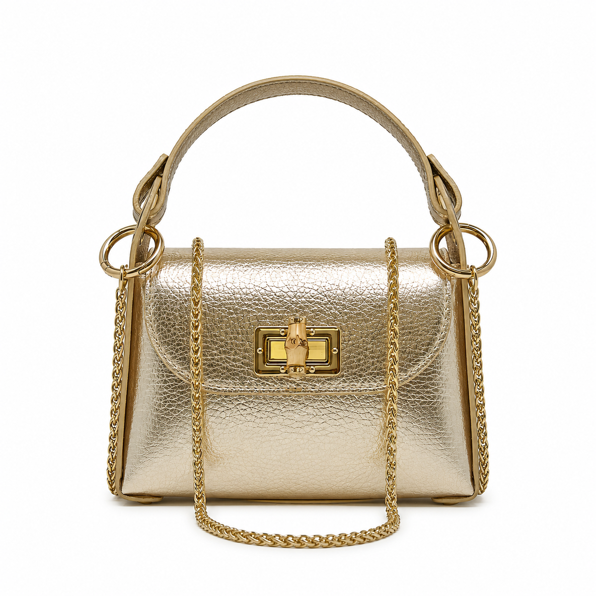 GF1075 GENUINE ITALIAN LEATHER  BAMBOO CLASP, CROSSBODY BAG