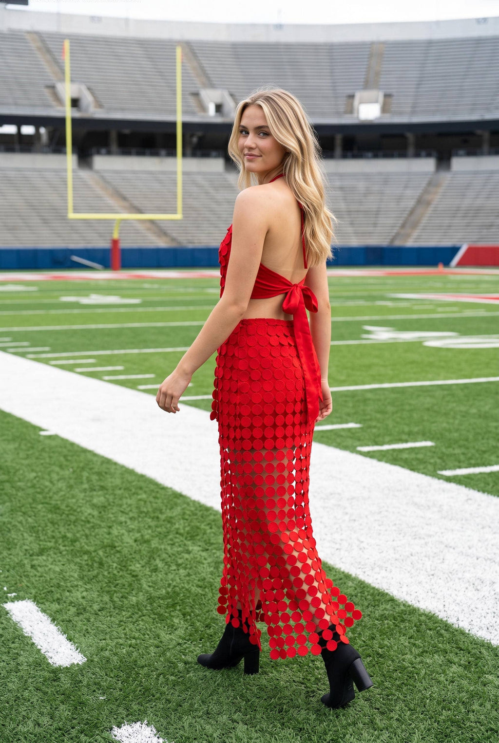 Dot Lace Halter Top & Sheer Maxi Skirt Set