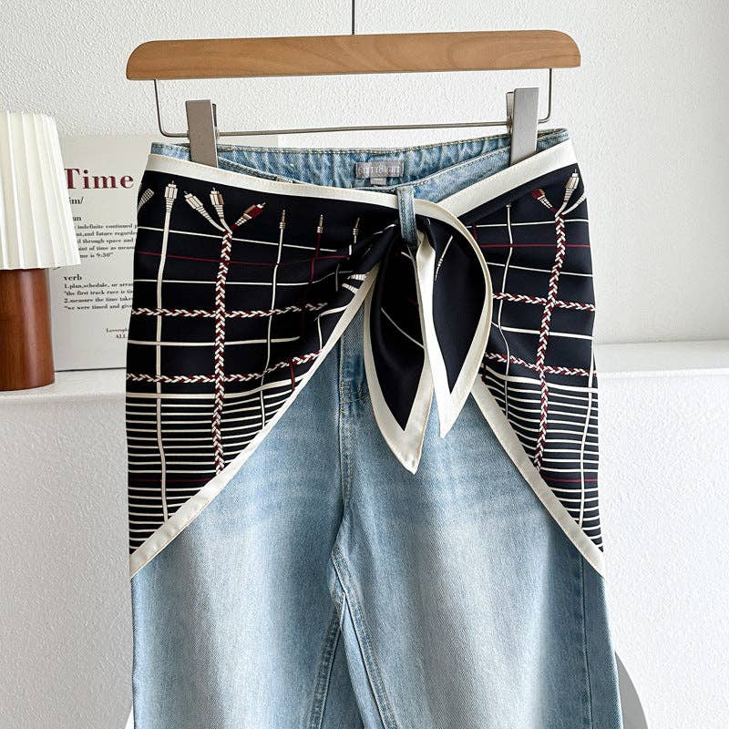 Minimalist Striped Cashew Waist Belt Silk Scarf