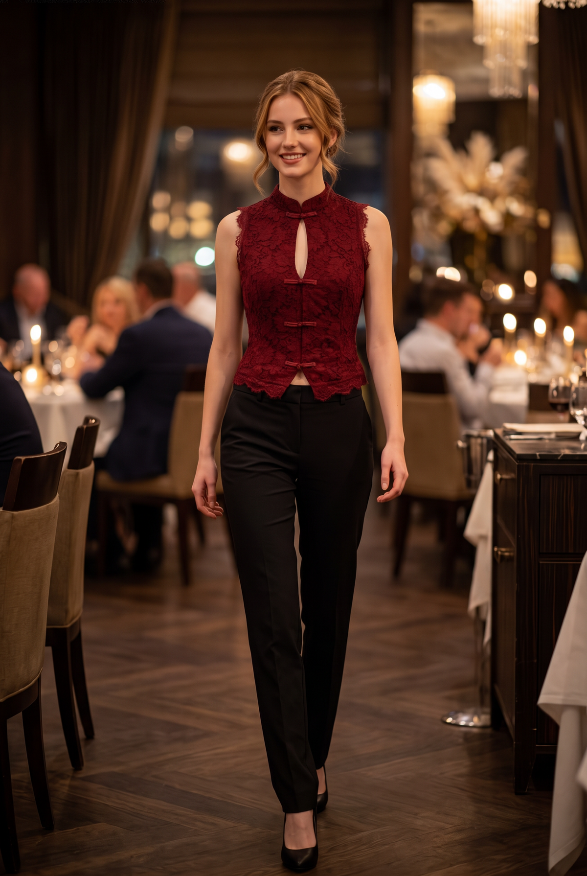 Lace Cheongsam-Inspired Sleeveless Top
