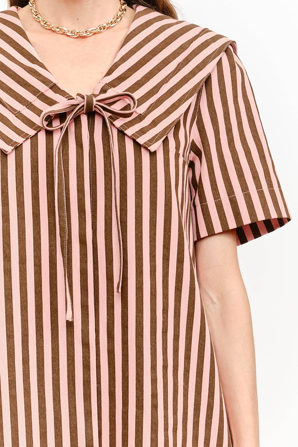 Freya Dress: Pale Pink Stripes
