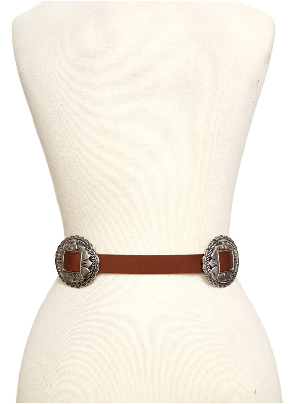 Genuine Leather w. Western Oval Floral Concho Belt