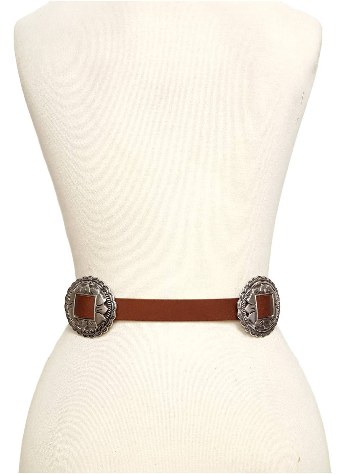 Genuine Leather w. Western Oval Floral Concho Belt