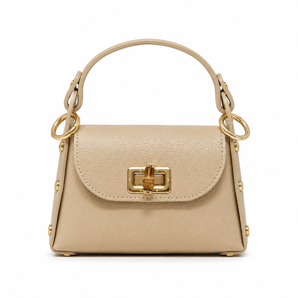 GF1075 GENUINE ITALIAN LEATHER  BAMBOO CLASP, CROSSBODY BAG