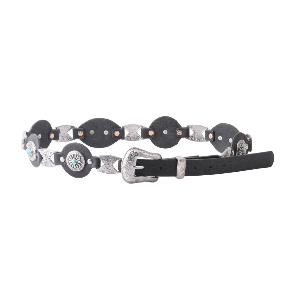 Silver Concho Leather Belt with Western Buckle