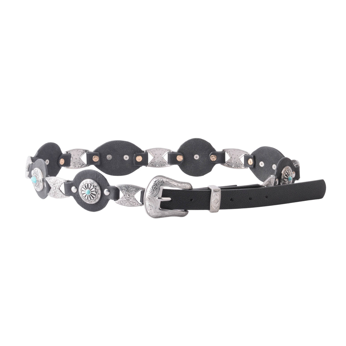 Silver Concho Leather Belt with Western Buckle