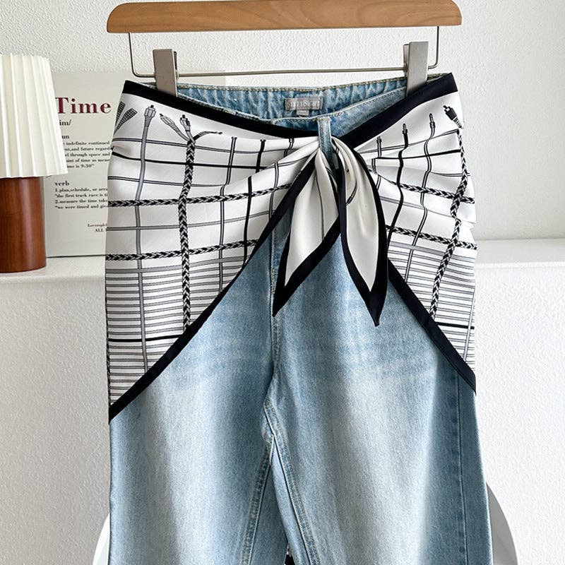 Minimalist Striped Cashew Waist Belt Silk Scarf