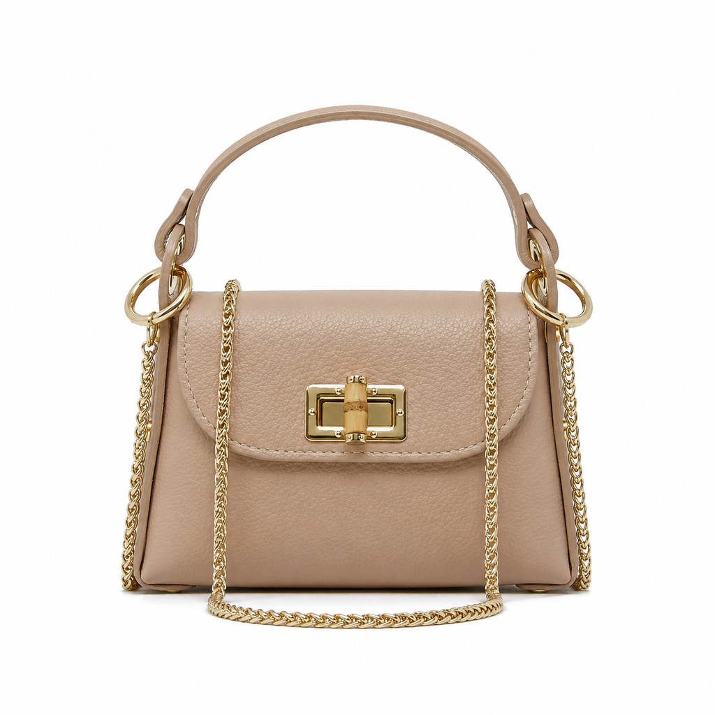 GF1075 GENUINE ITALIAN LEATHER  BAMBOO CLASP, CROSSBODY BAG