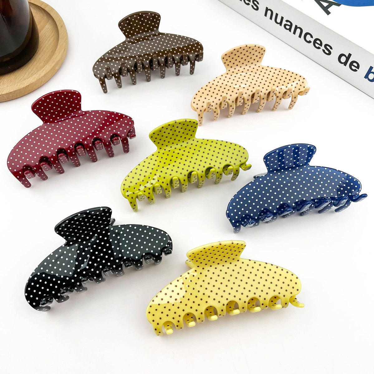 Polka Dot Semi-Circle Acetate Hair Claw Clip