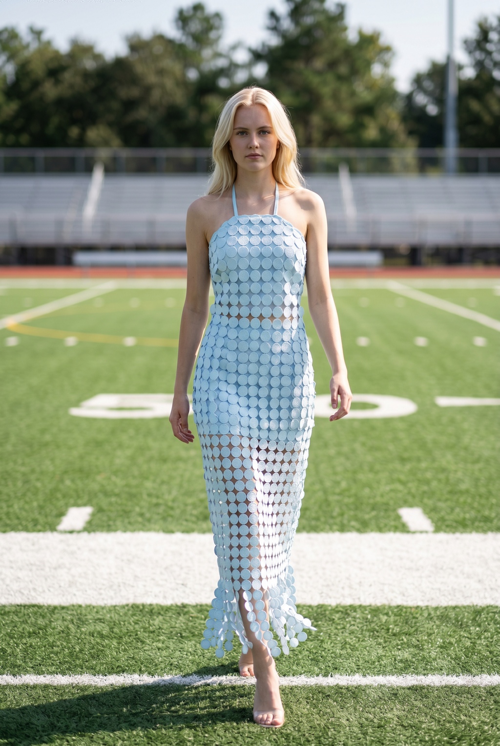Dot Lace Halter Top & Sheer Maxi Skirt Set