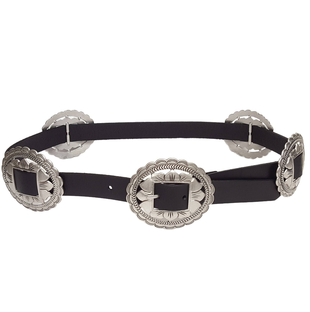 Genuine Leather w. Western Oval Floral Concho Belt