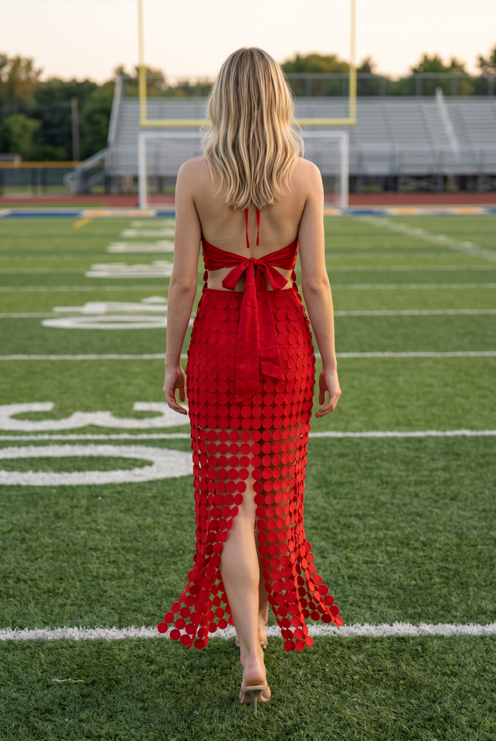Dot Lace Halter Top & Sheer Maxi Skirt Set
