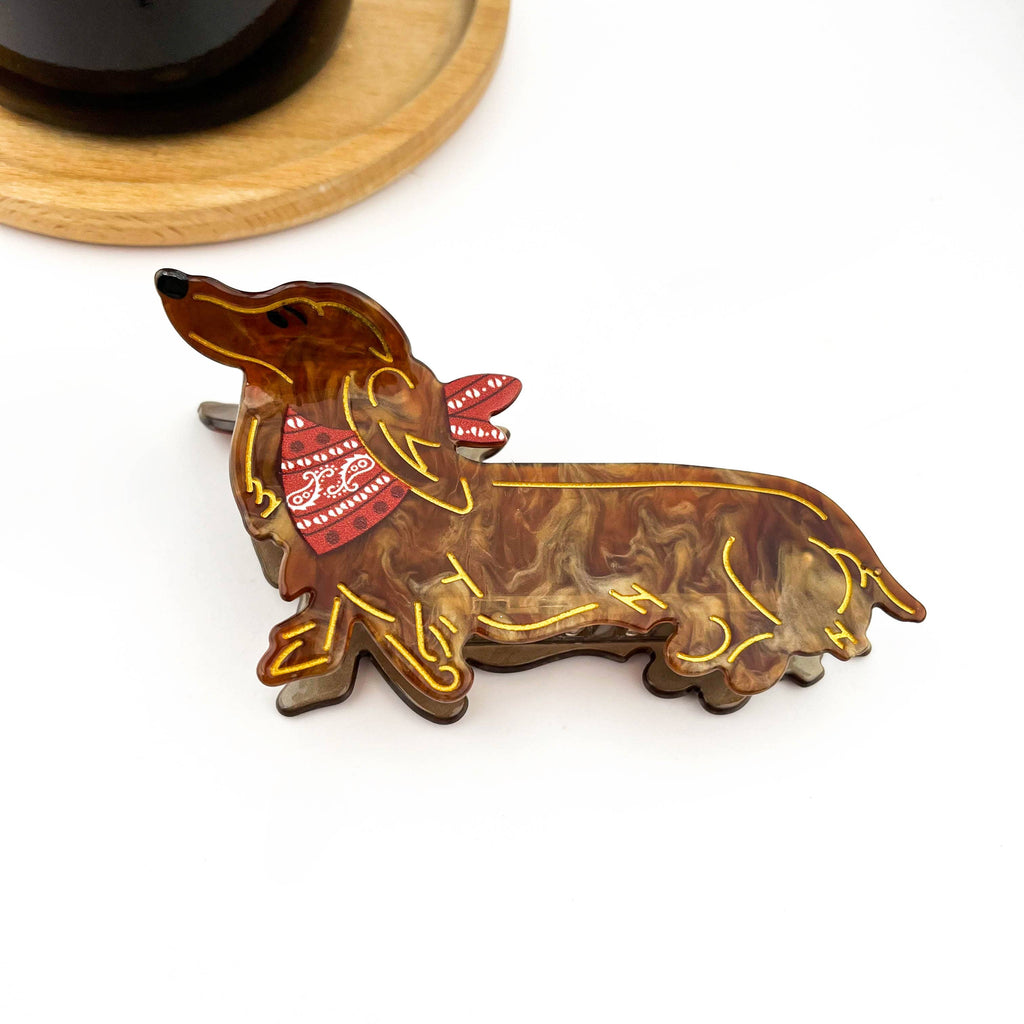 Cute Brown Dog Hair Claw Clip, Dachshund Hair Clip