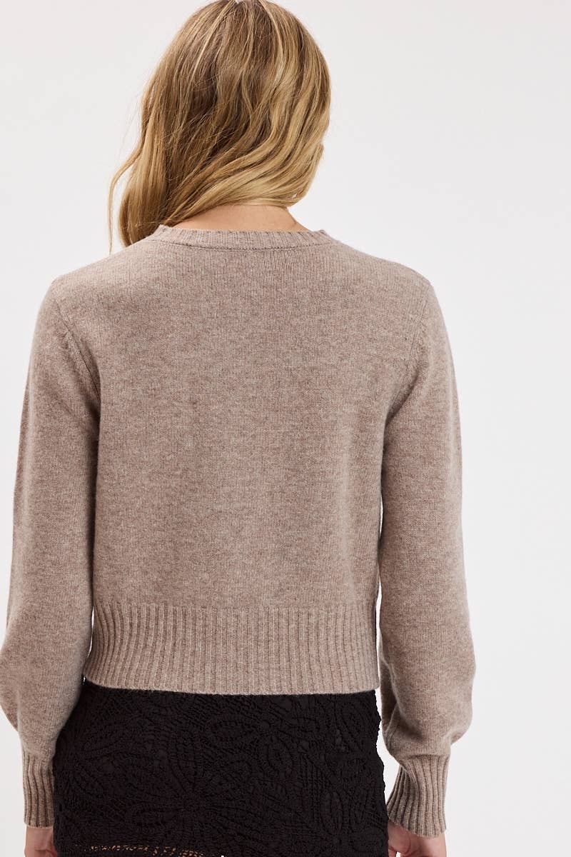 CREW NECK LONG SLEEVE FRONT BUTTONS KNIT SWEATER