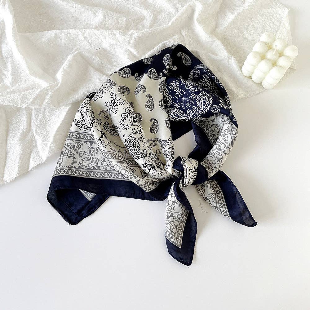 Simple Paisley Print Square Satin Scarf MK2BLW6W6NSI145: White
