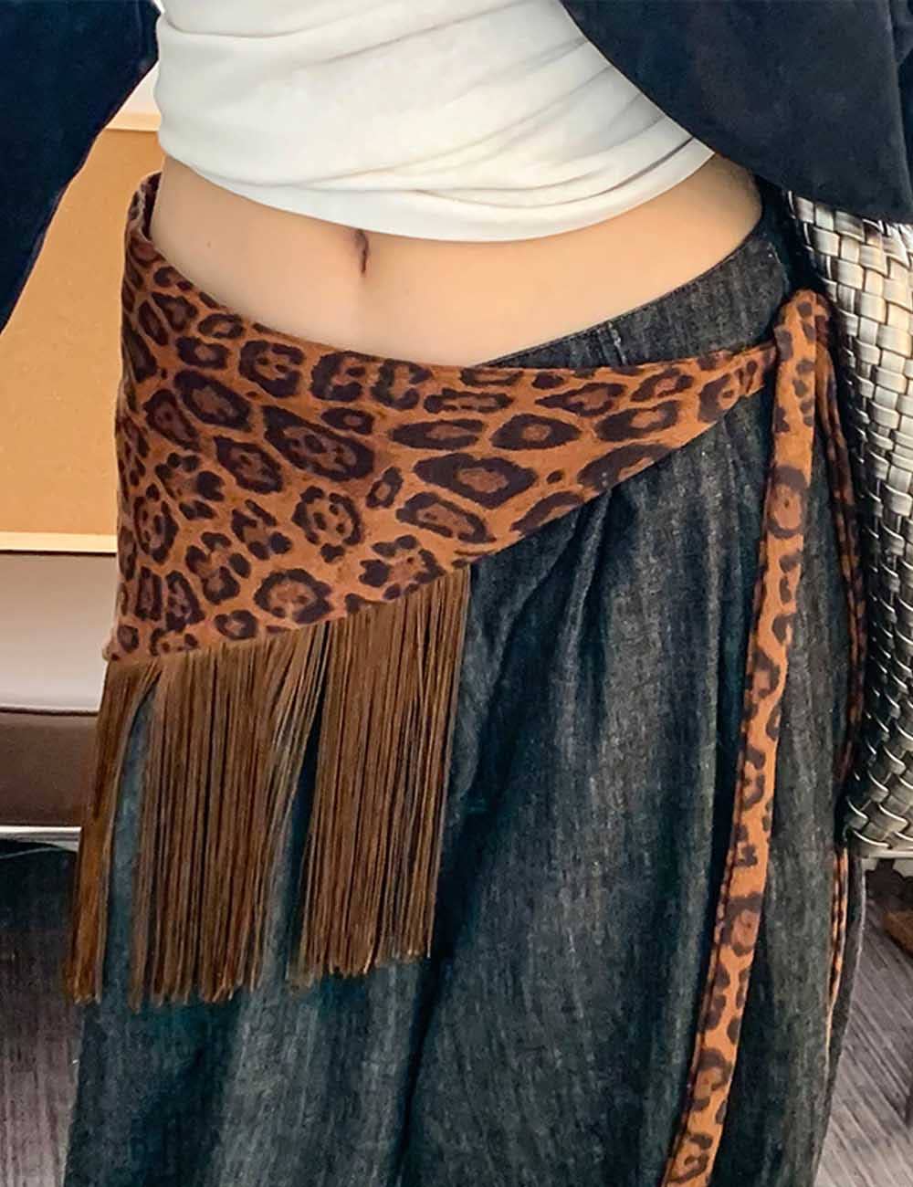Retro Leopard Print Tassel Triangle Belt Hip Scarf MK2BLW6W1SL03