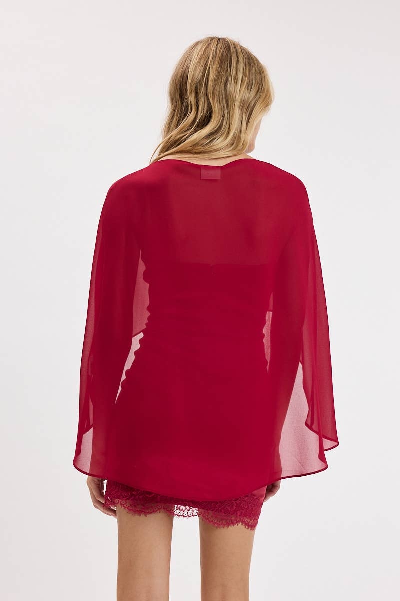 SEMI-SHEER CAPE OVERLAY LACE TUBE MINI DRESS