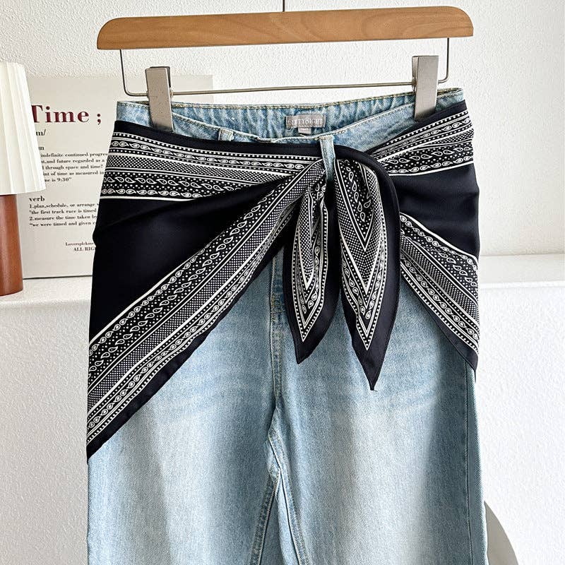 Minimalist Striped Cashew Waist Belt Silk Scarf