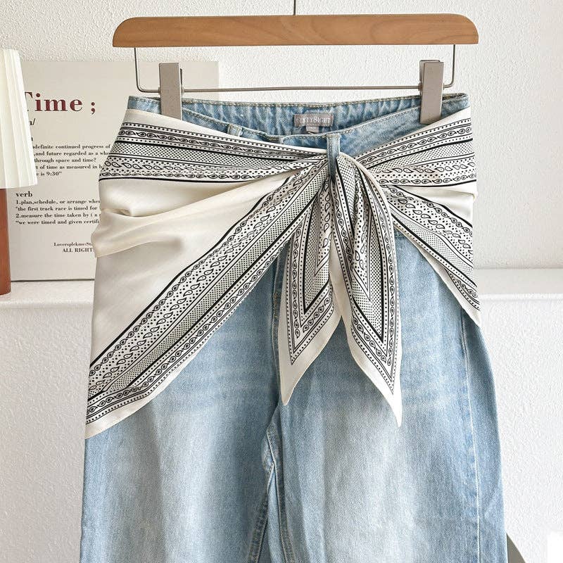 Minimalist Striped Cashew Waist Belt Silk Scarf