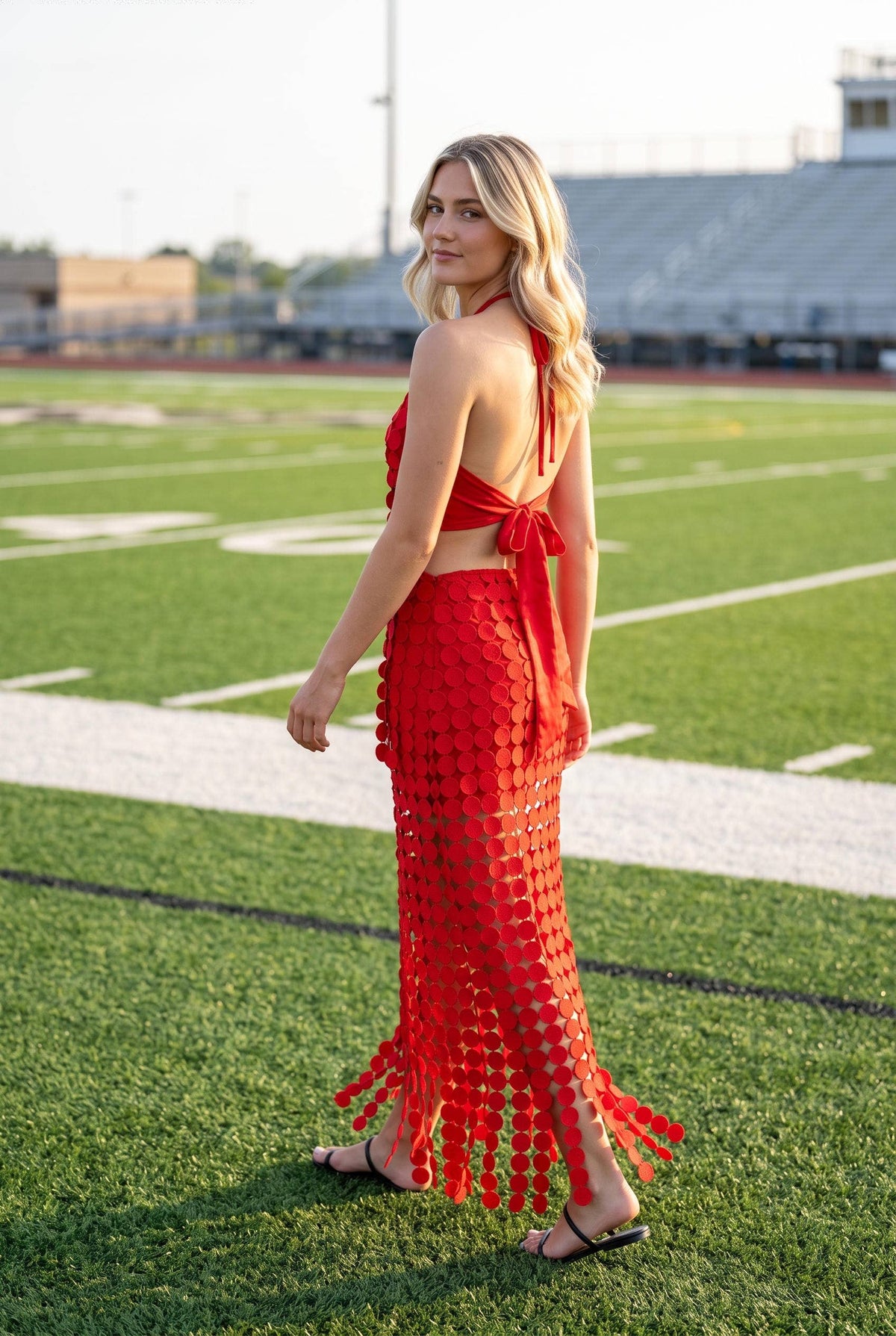 Dot Lace Halter Top & Sheer Maxi Skirt Set