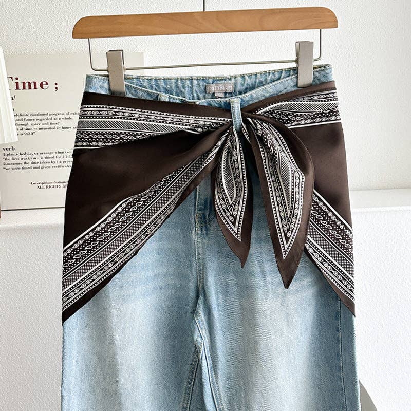 Minimalist Striped Cashew Waist Belt Silk Scarf