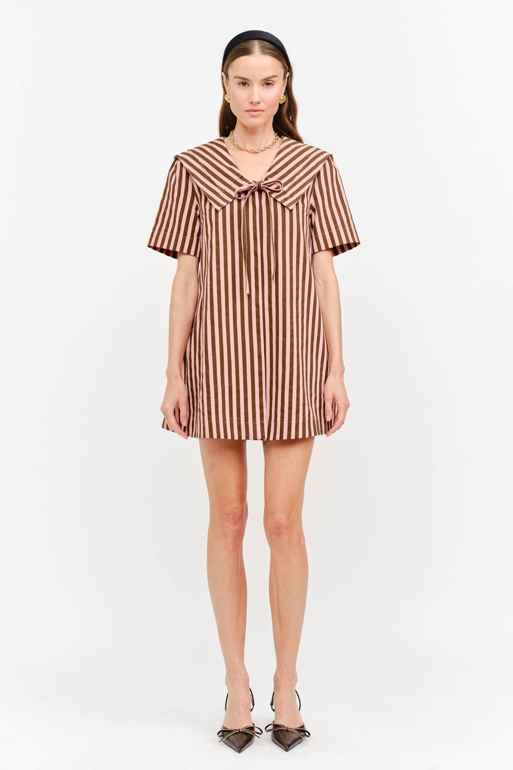 Freya Dress: Pale Pink Stripes