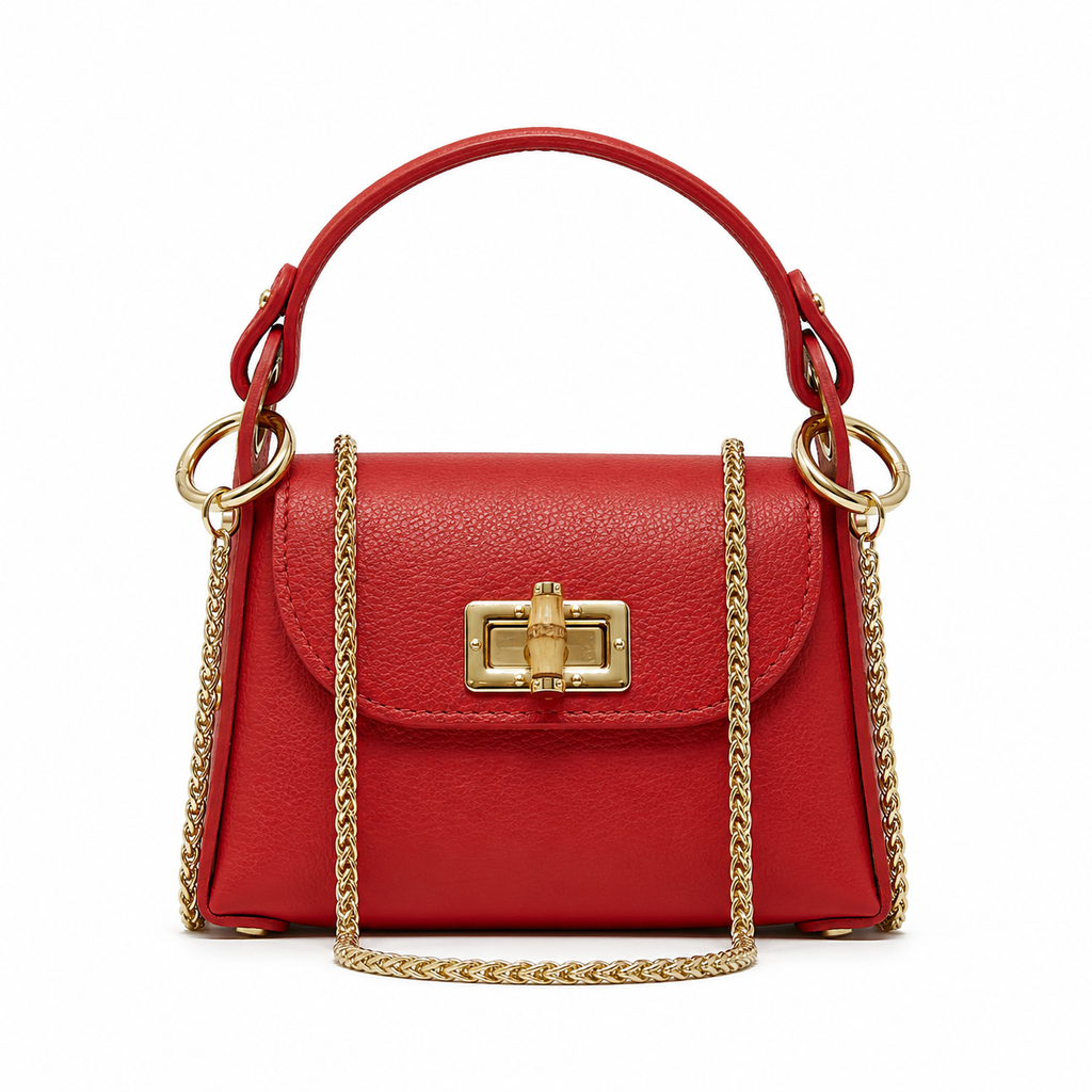 GF1075 GENUINE ITALIAN LEATHER  BAMBOO CLASP, CROSSBODY BAG